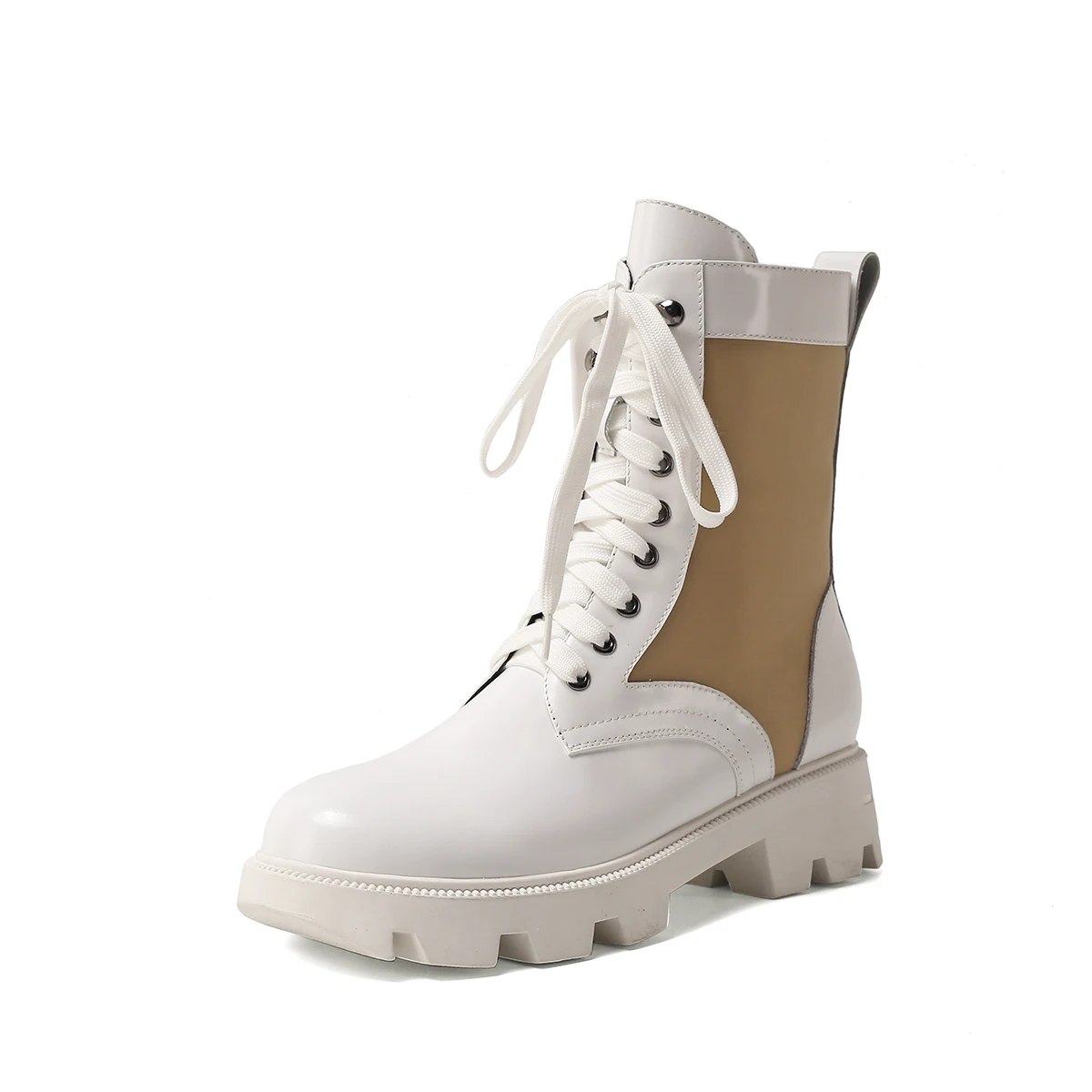 

Autumn Winter New British Style Platform Short Boots Women's Fashion Boots Leather Color Matching Platform Knight Boots