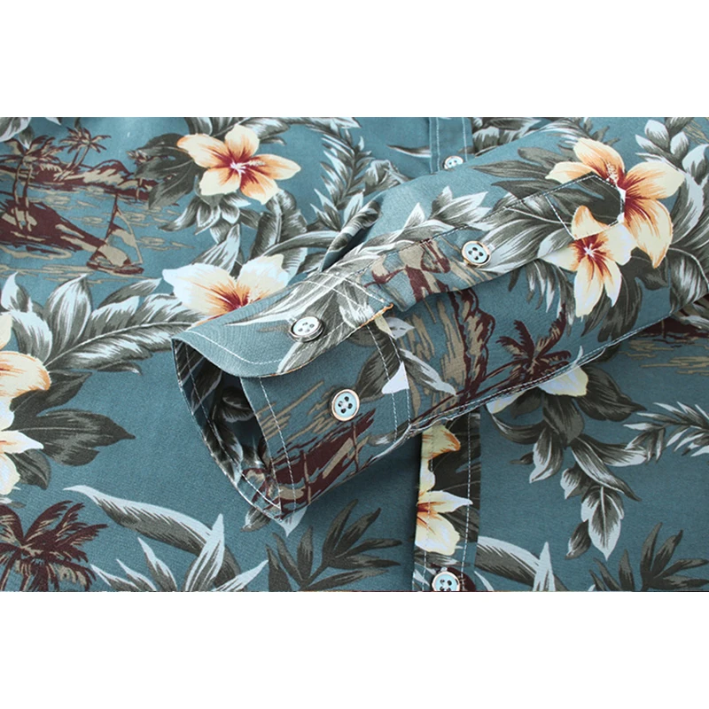 

Men's Shirt Spring New Fashion Flower Printed Long Sleeve Shirts Men Casual Business Office Floral Shirts Man Party Hawaiian 7XL