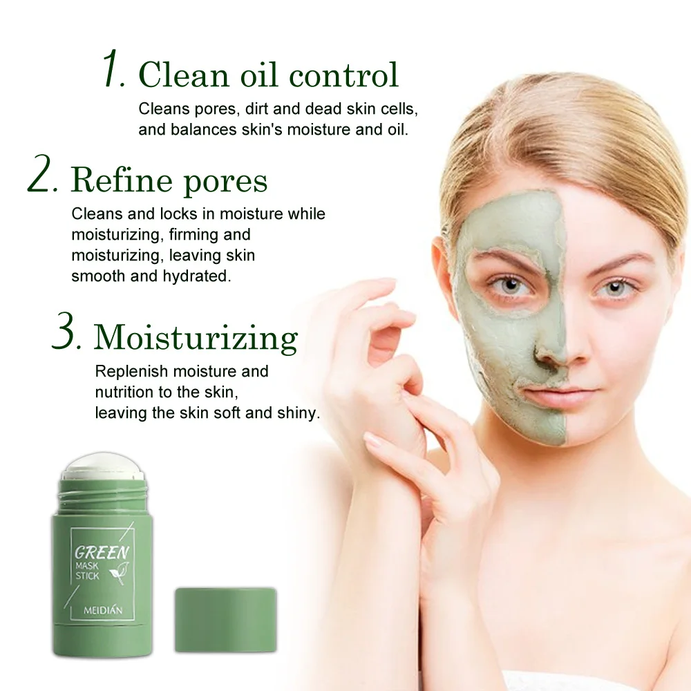 

Green Tea Cleansing Mask Purifying Clay Stick Mask Oil Control Skin Care Anti-Acne Eggplant Remove Blackhead Mud Mask TSLM1