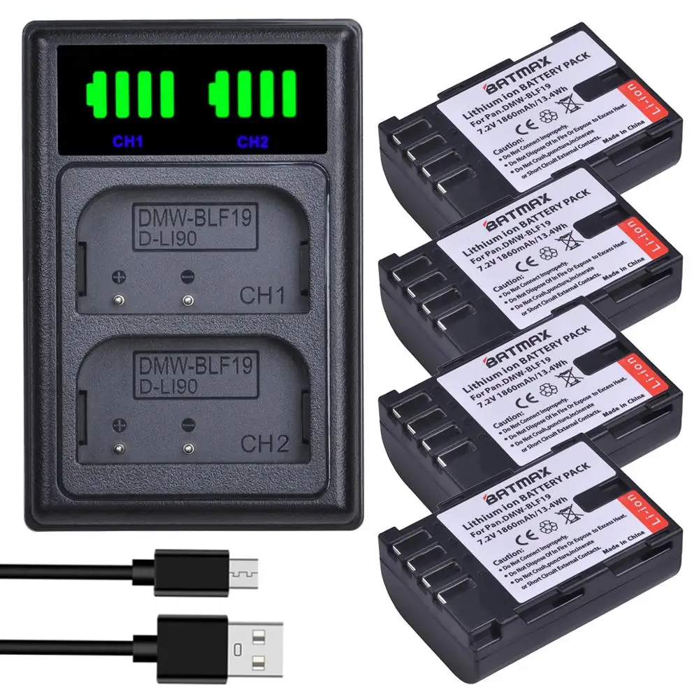 Аккумулятор Batmax DMW-BLF19 BLF19 1860 мАч + двойное зарядное устройство со светодиодной