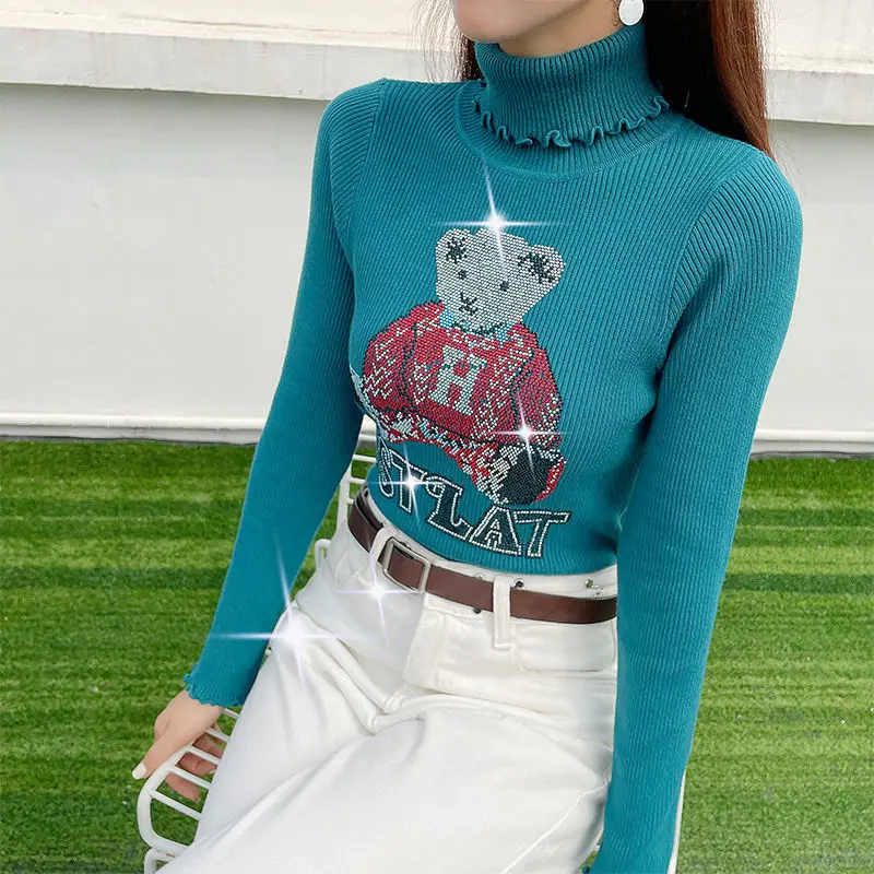 Толстый свитер EBAIHUI Женский вязаный пуловер с блестящим принтом на осень и зиму