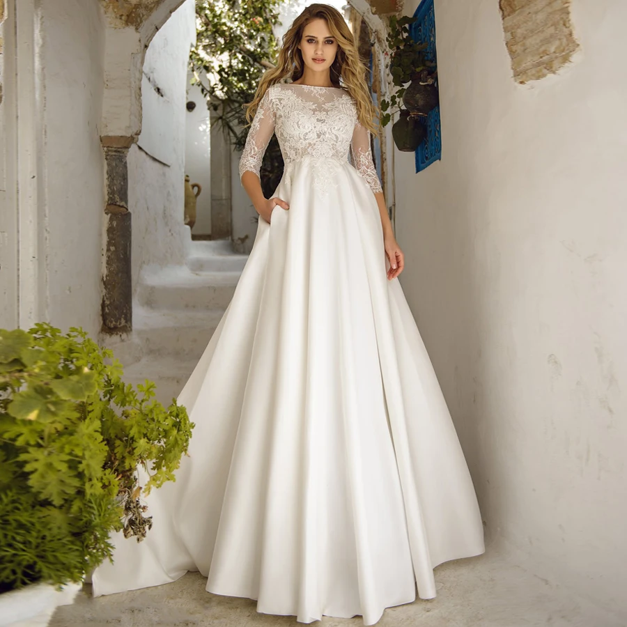 Элегантные свадебные платья Robe De Mariee с вырезом лодочкой рукавами три четверти