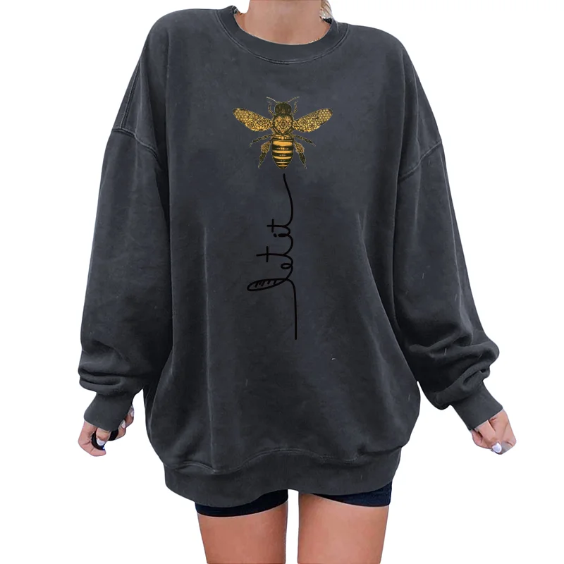 Harajuku Sweartshirts Streetwear Bee Kind Print Women Swearshirts 2021 Pullovers Drop Shoulder Tops Clothes Mulheres Sweetshirts