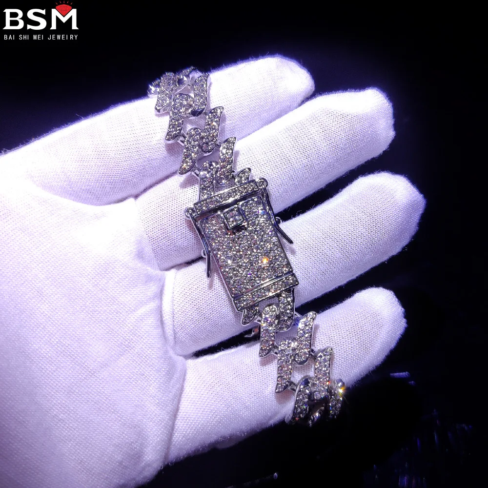 Браслет 20 см с кубинской цепочкой инкрустированный Цирконом В Стиле Хип-хоп