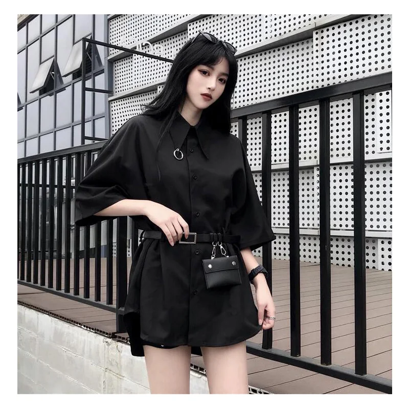 Винтажные женские топы в стиле Харадзюку с ремнем сумки черные повседневные