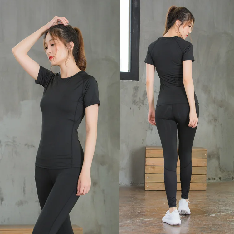 Ladies outdoor PRO fitness exercise fitness training running sweat quick dry yoga short sleeve T-shirt tight stretch clothing