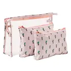 Красивый чехол, большая вместительность, 3 шт., фламинго, кактус, в полоску, косметичка, для женщин, для путешествий, несессер, портативный, косметичка, Kosmetyczka