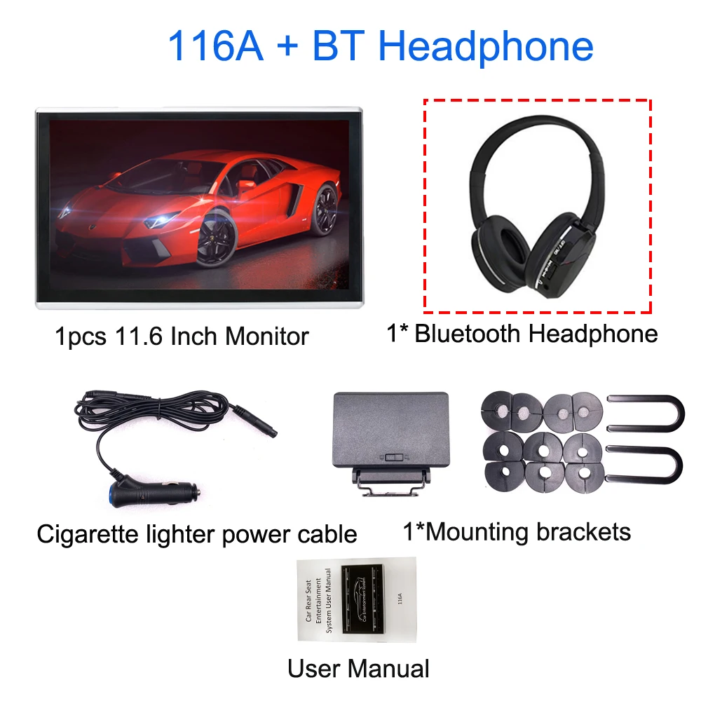 1pcs 116A-2-BT ONKAR Android 9,0 подголовник монитор с 11,6 дюймов ips сенсорный экран 1920*1080 1080P Поддержка mirror link wifi FM радио SD HDMI - Цвет: 1pcs 116A-2-BT