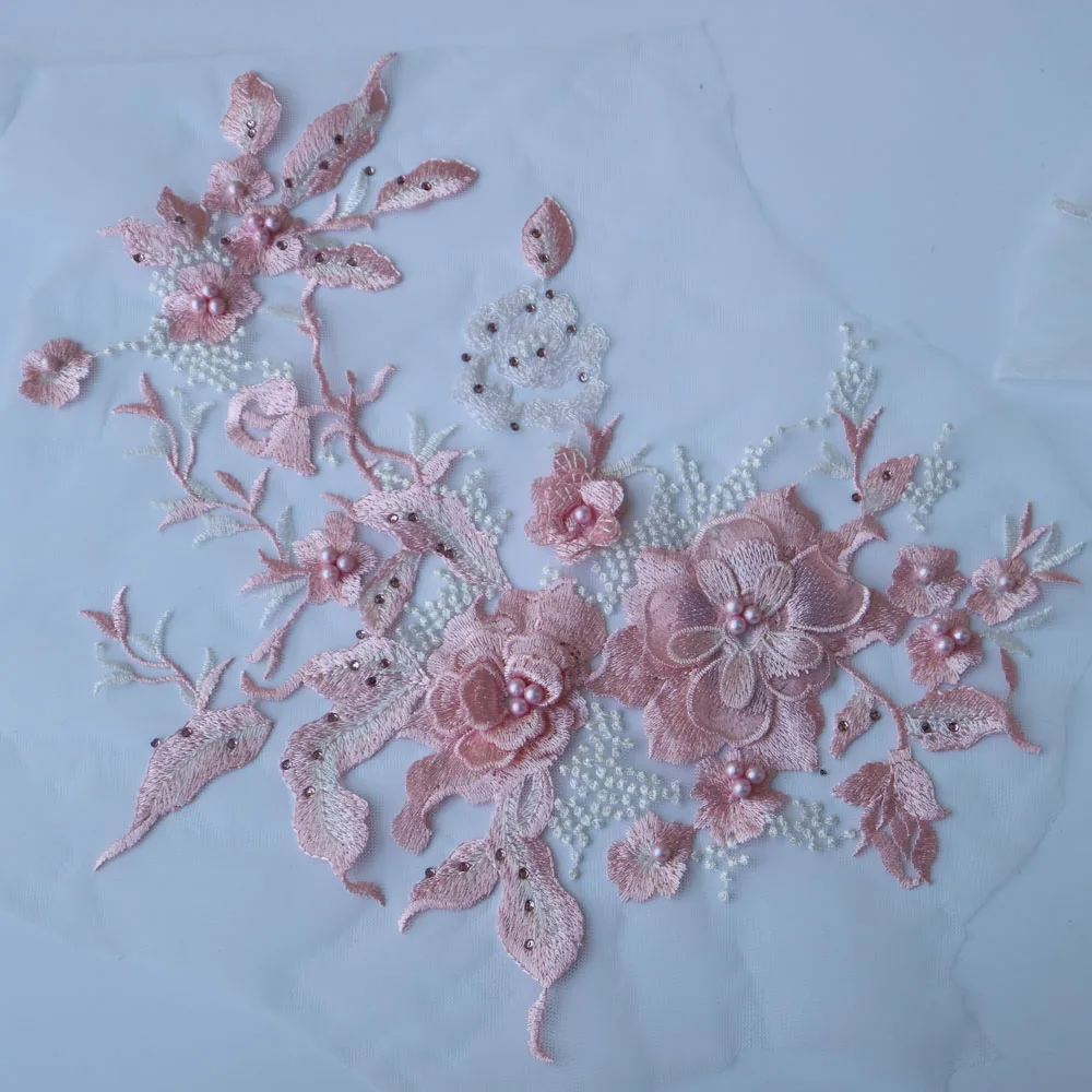 Разноцветные цветочные кружевные аппликации с вышивкой бусинами для свадебного