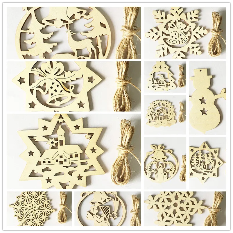 

10 штук креативные деревянные рождественские подарочные украшения, лазерные вырезанные подвески