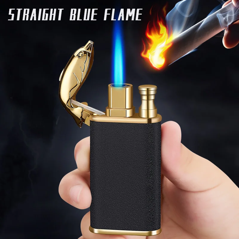New Blue Flame Metal Crocodile Dolphin Double Fire lighter creative Direct Windproof Open Conversion Lighter Man's Gift | Дом и сад