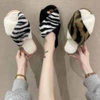 dropshipping winter women home slippers faux fur fashion ladies warm shoes woman house slippers slip on flats female slides