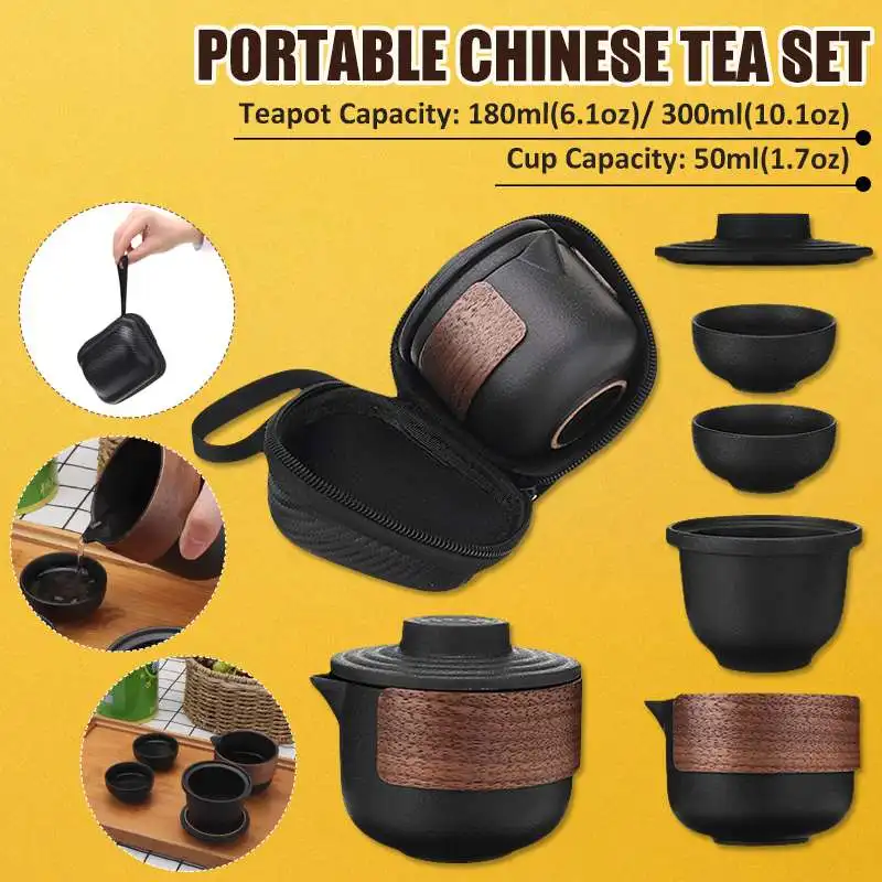 

180ml/300ml Ceramic Teaware Sets Travel Portable 2/4 Cups Teapot Set Office Tea Bag Drinkware Chinese Pottery Tea Pot Cups Kit