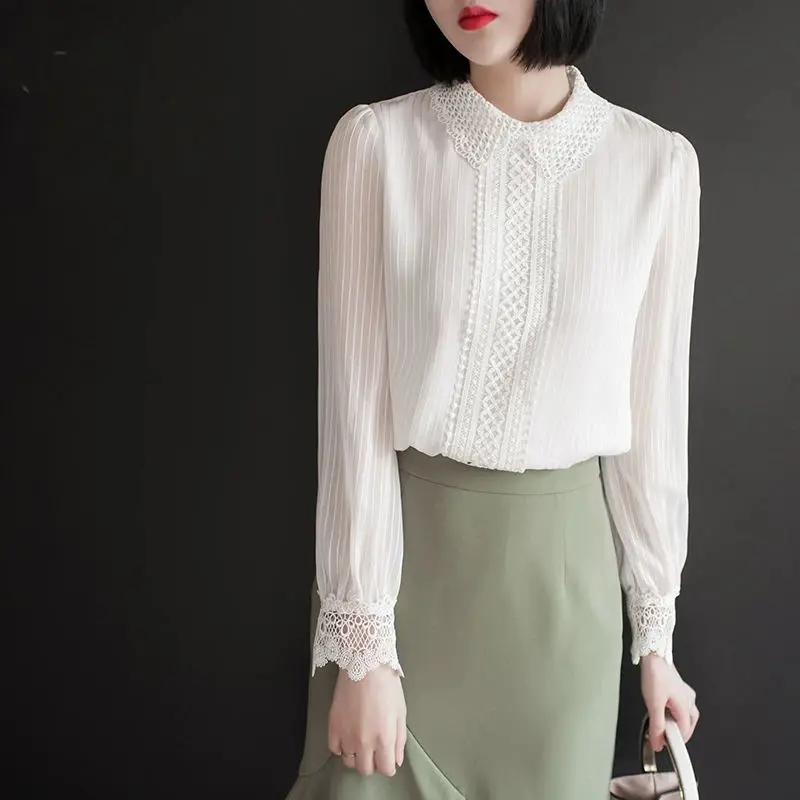 Banerdanni 2020 Весна Ретро тонкая женская рубашка с кружевным воротником Питер Пэн