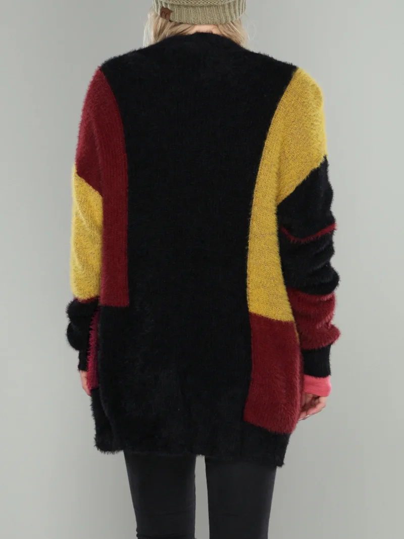 

Women Fashion Casual Long Sweater Coat Irregular Patchwork Female Knitwear Long Sleeve Pockets Tops Women Outerwear Sweaters