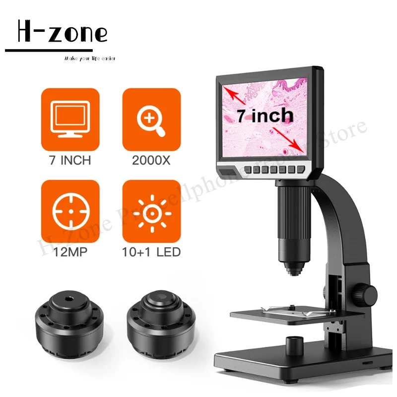 Последняя 12MP HD 7-дюймовый IPS экран 2000x цифровой промышленный с двойными линзами