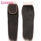 Luduna 4*4 кружевное фронтальное закрытие прямое кружевное закрытие бразильские Remy человеческие волосы закрытие предварительно выщипывание с волосами младенца