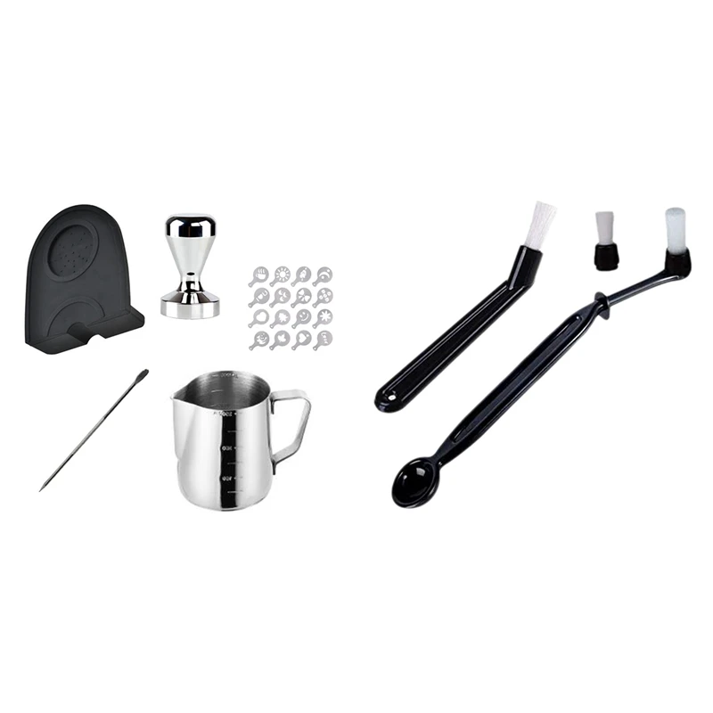 

Coffee Machine Cleaning Brush Set With Set Of Espresso 51MM Coffee Tamper Mat Silicone Rubber Tampering Corner Mat