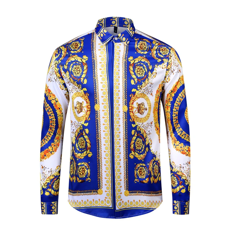 Рубашка мужская с длинным рукавом Повседневная модная сорочка леопардовым