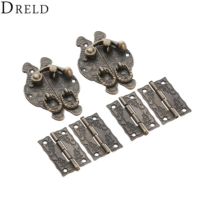 DRELD 4 шт. мебель петли для шкафа + 2 Античная бронзовая бижутерия деревянный ящик