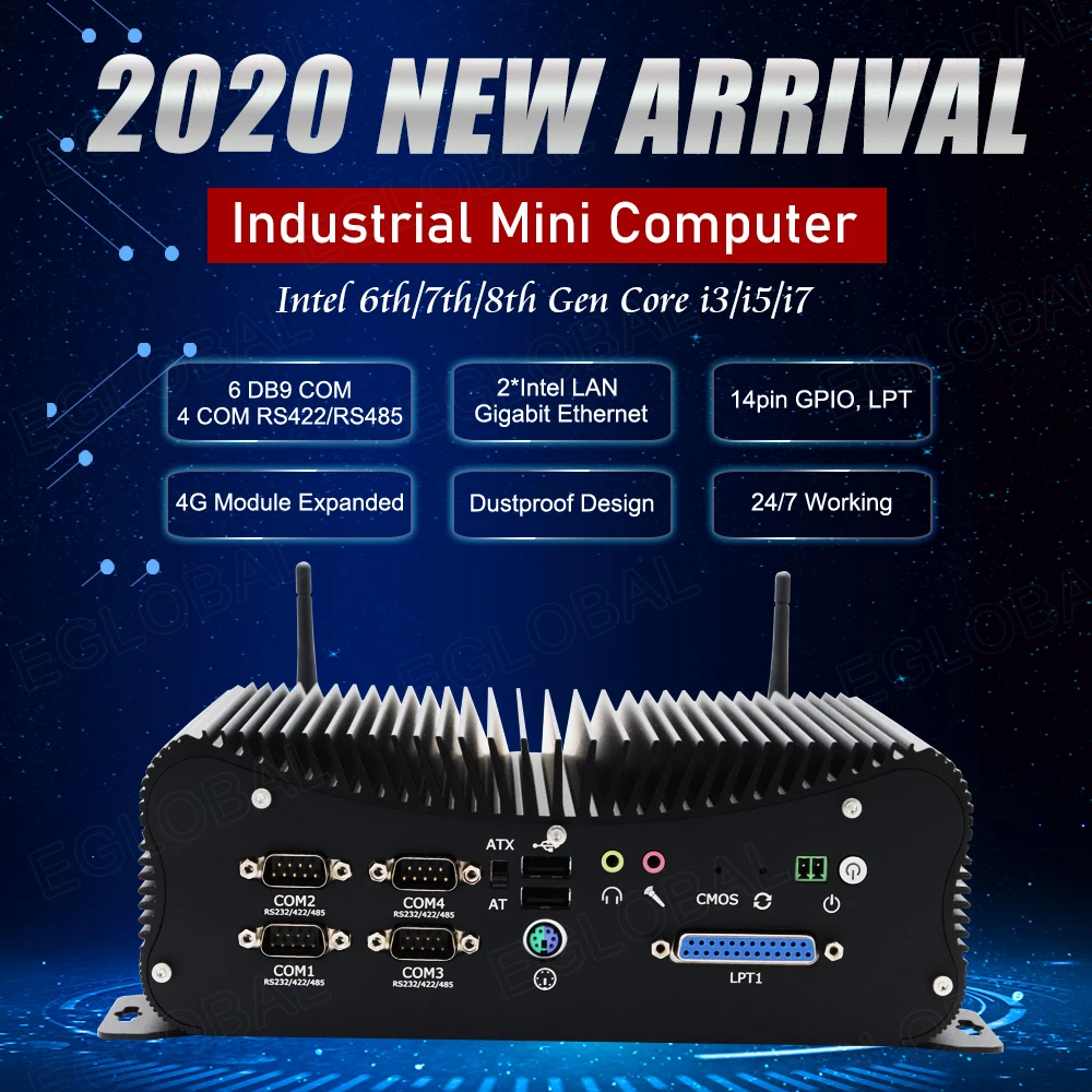 Промышленный мини ПК 8 го поколения Core i5 8250U 2 * DDR4 до 32GGB 6 DB9 COM Настольный WES7/10 GPIO PS/2