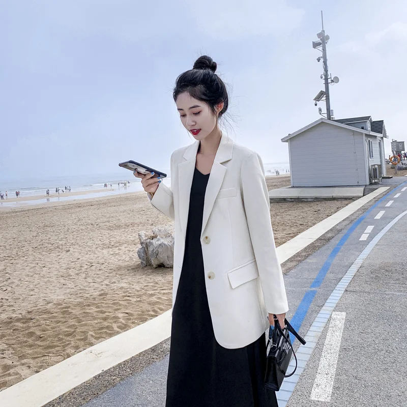 Женский однобортный офисный Блейзер пиджак в Корейском стиле с длинным рукавом
