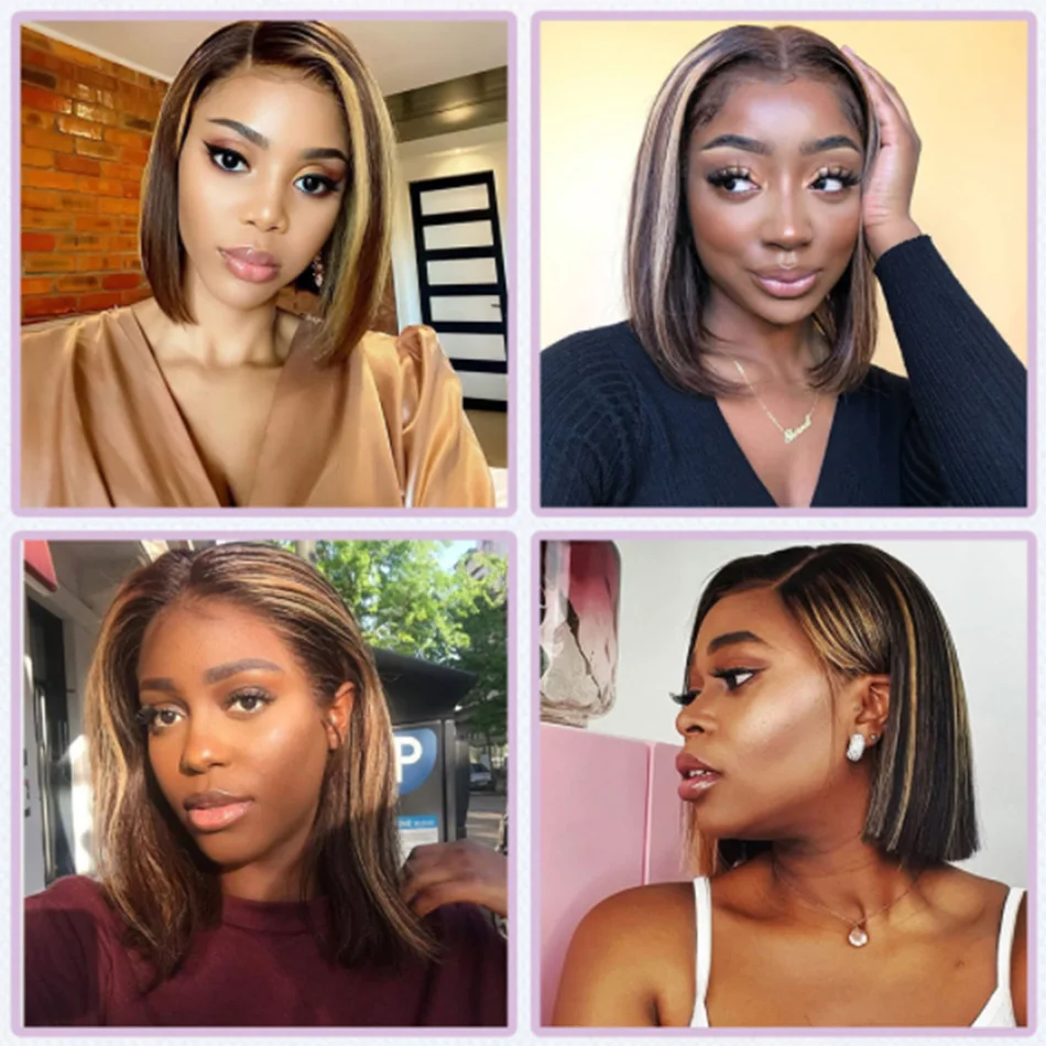 

Highlight Wig Human Hair Bob Wigs Straight 13x4 Lace Front Human Hair Wigs Brazilian Remy Colored Short Bob Ombre Human Hair Wig