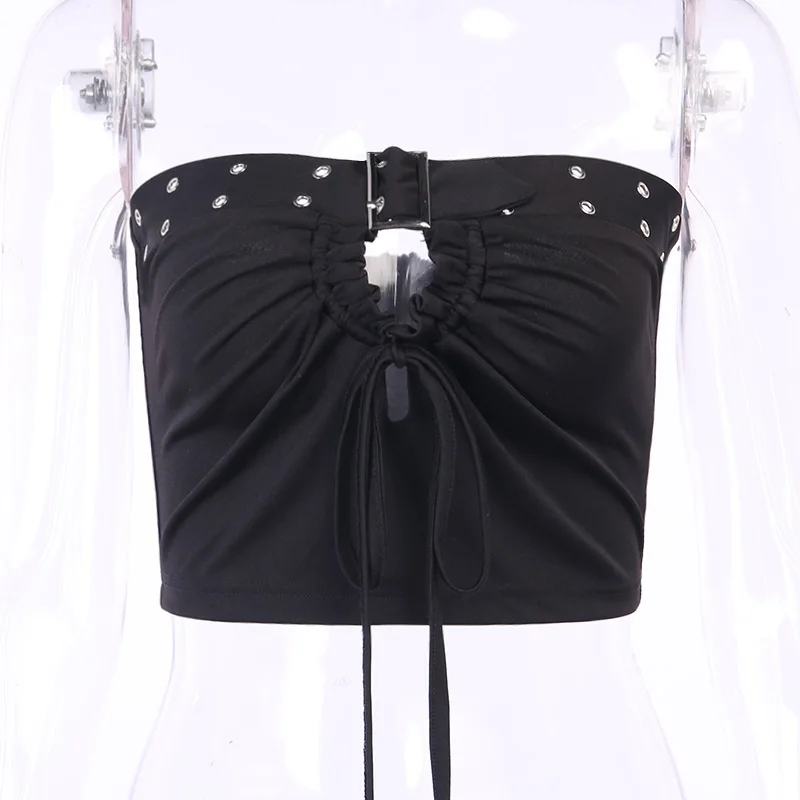 Женский топ без бретелек Gothblack однотонный облегающий Топ с открытыми плечами на