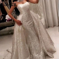 glitter beaded evening dresses 2020 mermaid detachable train saudi arabic women formal prom gowns party dress robe de soiree