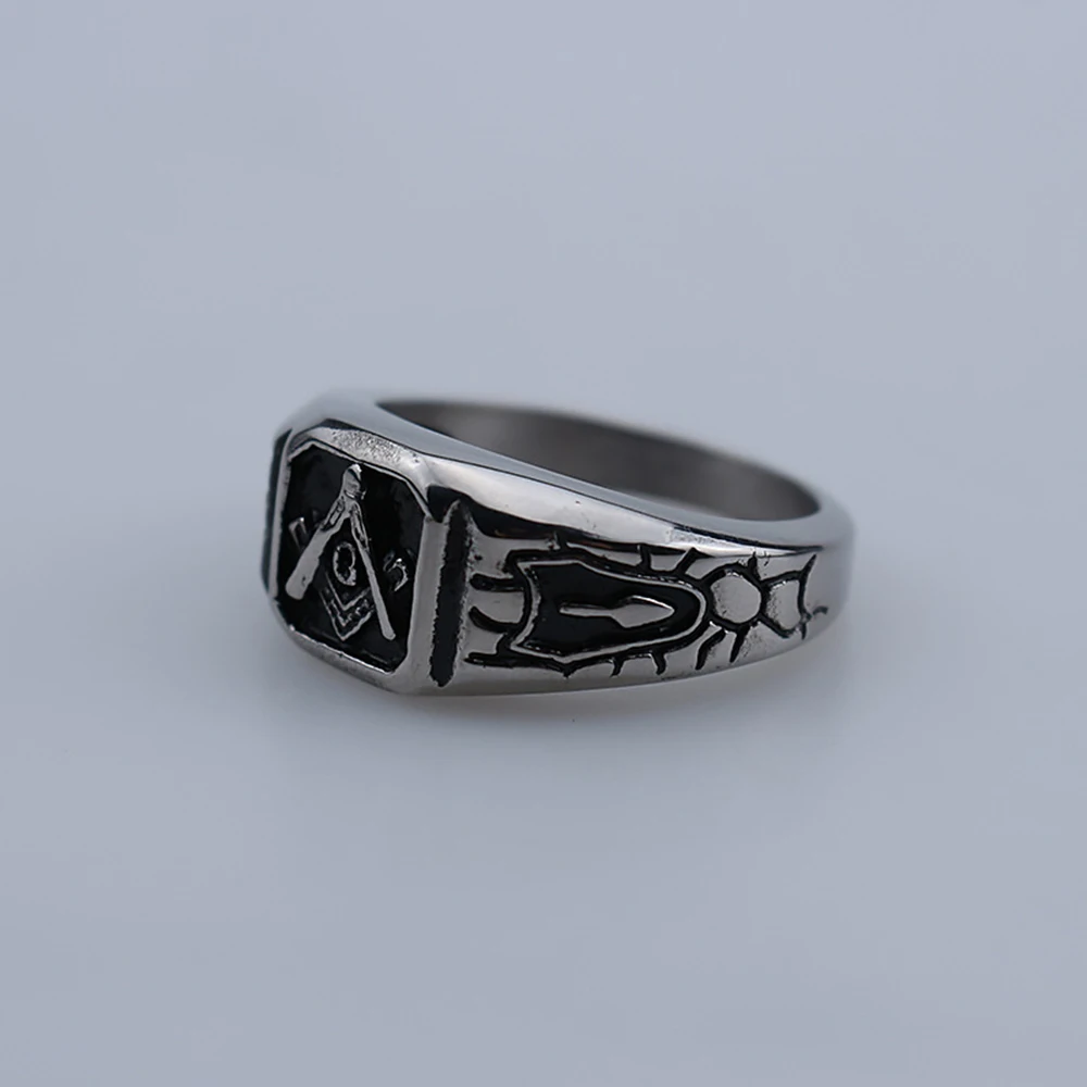 

Punk Vintage Masonic Black Ring For Men Classic Unique Stainless Steel Biker Freemason Ring Fashion Jewelry Gift Wholesale