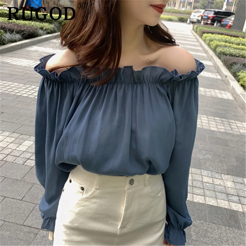 Женская блузка с открытыми плечами RUGOD элегантная шифоновая расклешенными