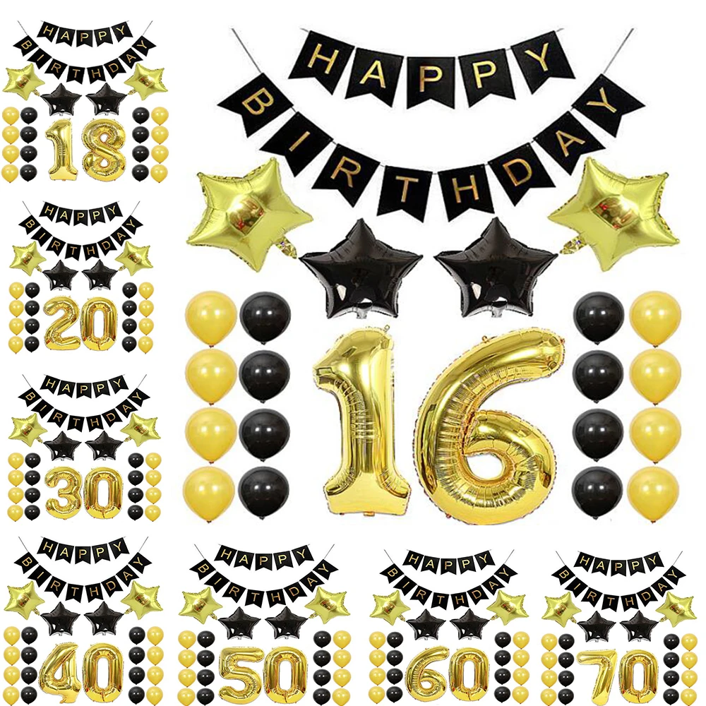 40 дюймовая алюминиевая пленка шар на день рождения Декор 16 18 20 30 50 60 70 лет черный
