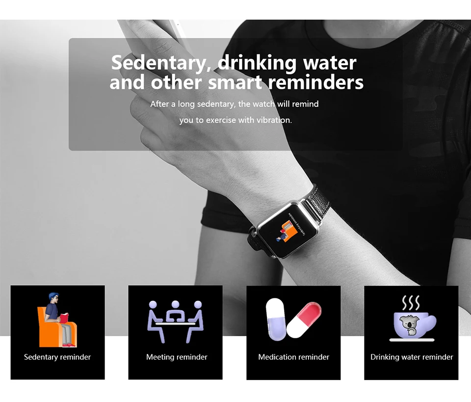 

Smartwatch men sports bracelets ECG heart rate monitor, fashion leather strap Sport Fitness Bracelet Clock smart watches