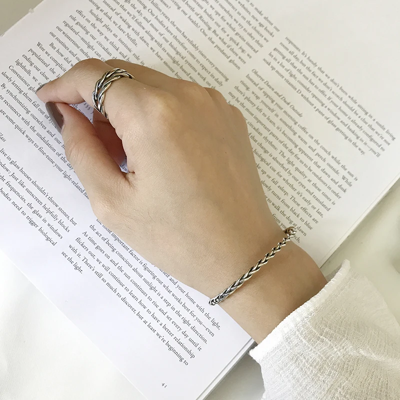 Женский плетеный браслет ручной работы из тонкого тайского серебра 925 пробы в