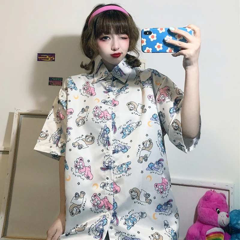 Женская шифоновая рубашка с коротким рукавом летняя Свободная блузка принтом