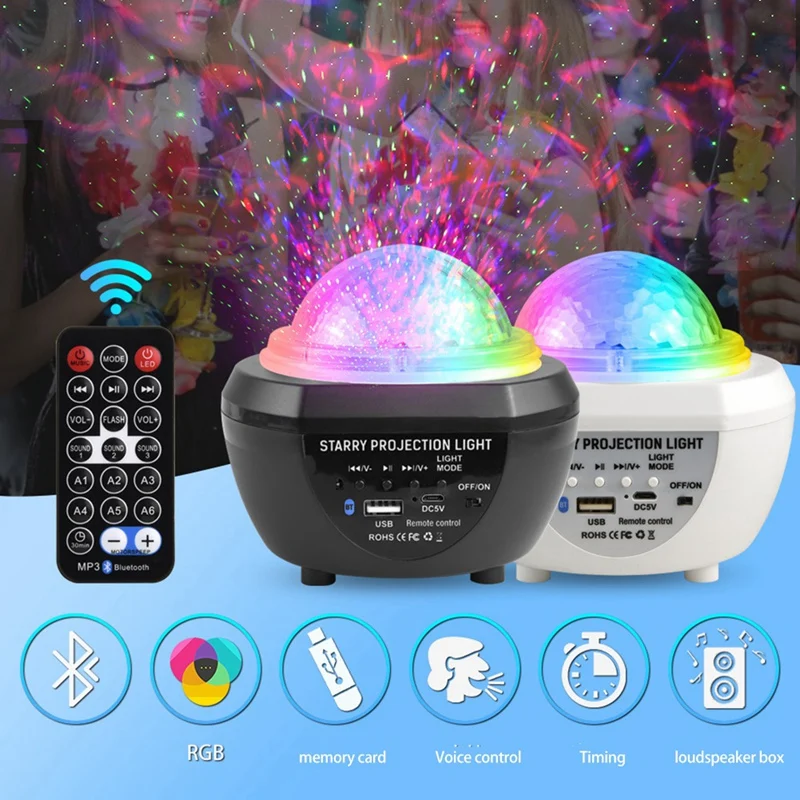

Starry Sky Ocean Wave LED Light Star Projector USB Music Player Remote Control Lamp Light Decor