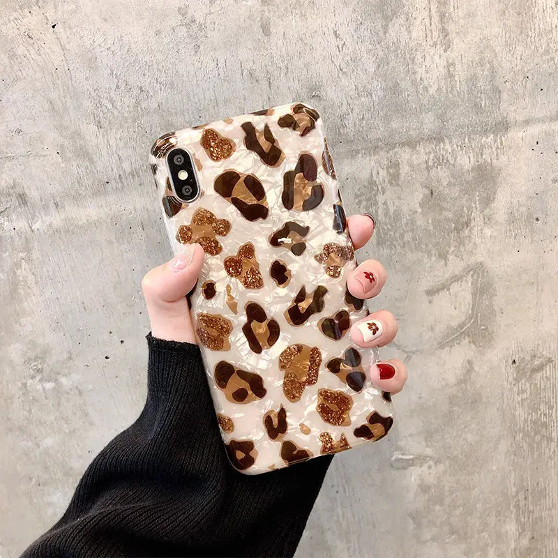 

Luxury Leopard Grain Glitter Shell Grain Personalized Phone Cover for Iphone 11 12 Pro Max 7 8p Se Xs Xr Soft Women Phone Cases