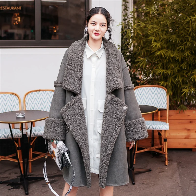 Модная новая брендовая замшевая куртка из Winte женское длинное пальто овечьей