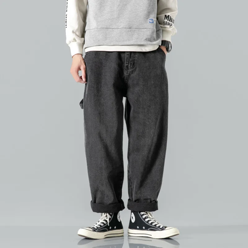 

IEFB Men's Spring New Simple Solid Color Loose Straight Black Jeans Loose Workwear Denim Trousers For Male 9Y6088