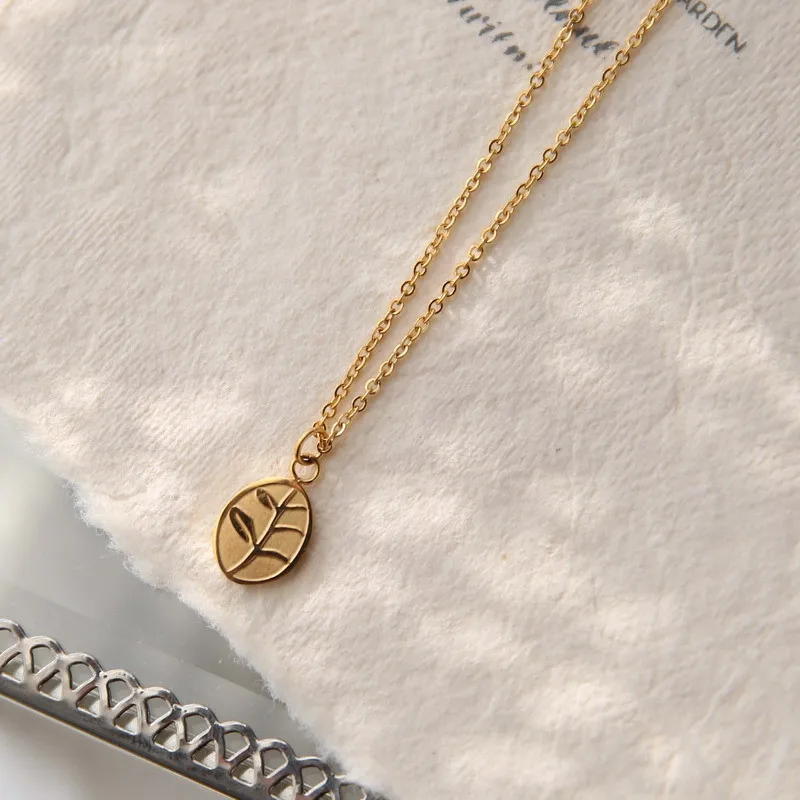 YUN RUO простое ожерелье с подвеской в виде листа желтое золото цвет 316 ювелирные