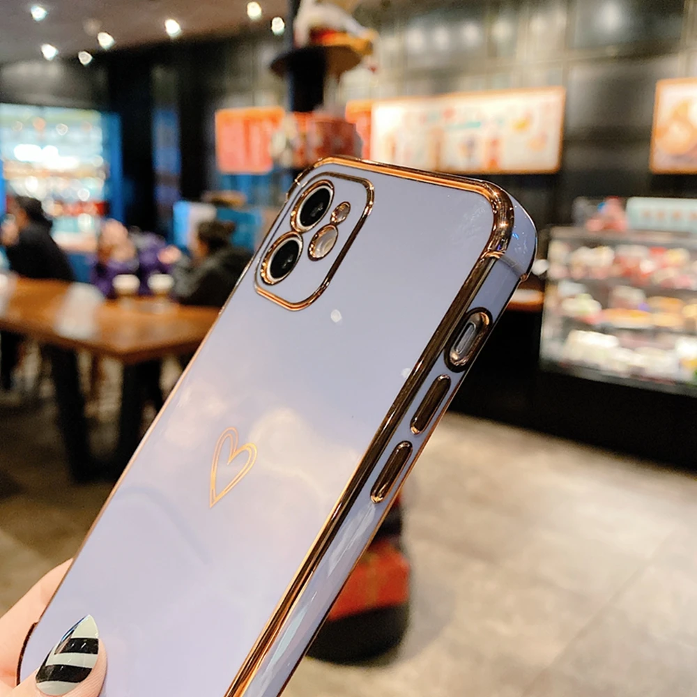 Fashion Electroplated love heart Phone Case For iPhone 12 Mini 11 Pro XR X XS Max 7 8 Plus SE2 Shockproof Soft Protection Cover