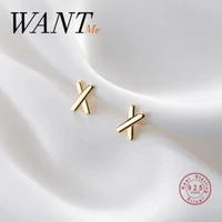 wantme genuine 925 sterling silver minimalist mini girl birthday gift korean cross stud earrings for fashion women chic jewelry