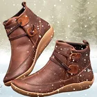 Женские ботинки в стиле ретро, Осень-зима 2022, водонепроницаемая теплая обувь из искусственной кожи на плоской подошве, винтажная британская женская обувь