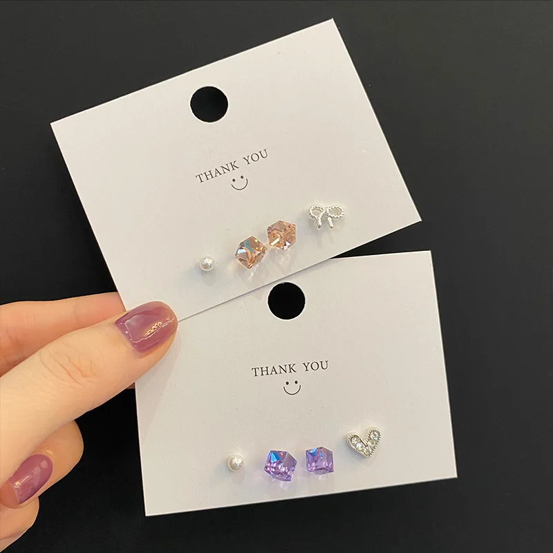 

925 Sterling Silver Needle Fashion Women's Earrings Bowknot Love Heart Set Exquisite Simple Pearl Hypoallergenic