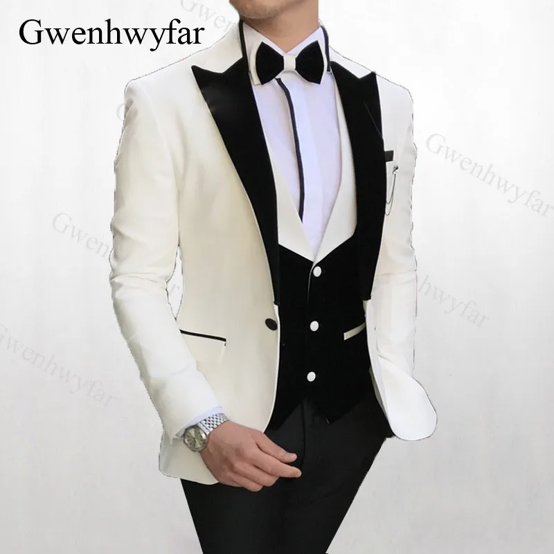 ivory Gwenhwyfar, формальные мужские костюмы, армейский зеленый,, приталенный, бархатный, с отворотом, костюм жениха, мужской смокинг, Блейзер, Свадебные/выпускные костюмы, 3 предмета - Цвет: ivory