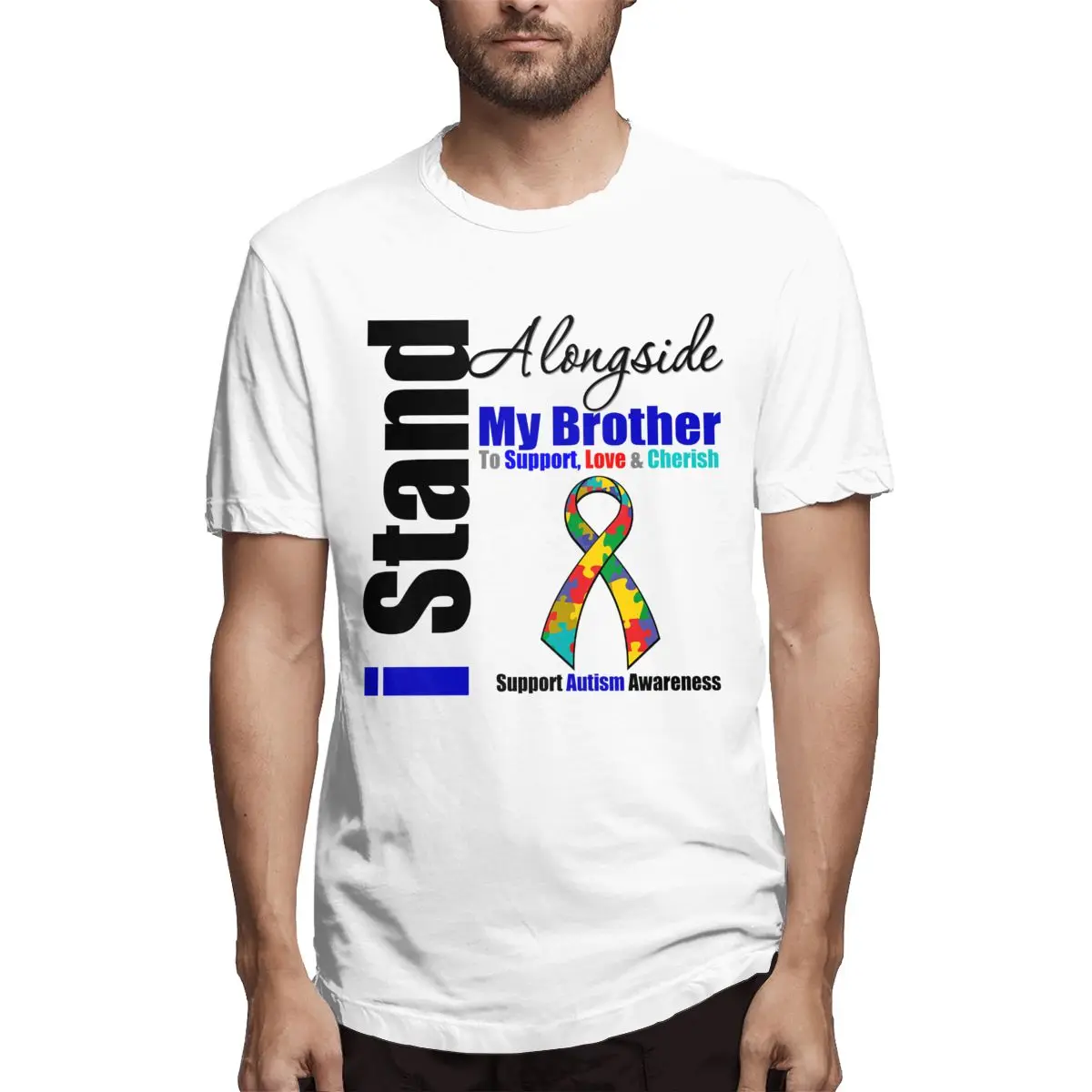 

Autism I Stand Alongside My Brother Graphic Tee Men's Short Sleeve T-shirt Cotton Funny Tops