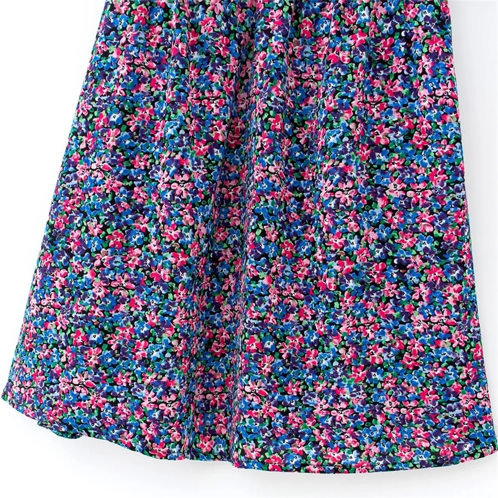 

2020 summer women's new purple French retro square collar small floral dress temperament was thin lisianthus mini dress