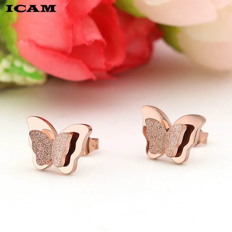 ICAM Stainless Steel Butterfly Stud Earrings for Women Cute Animal Girls Kids Fashion Jewelry Gift boucle d'oreille | Украшения и