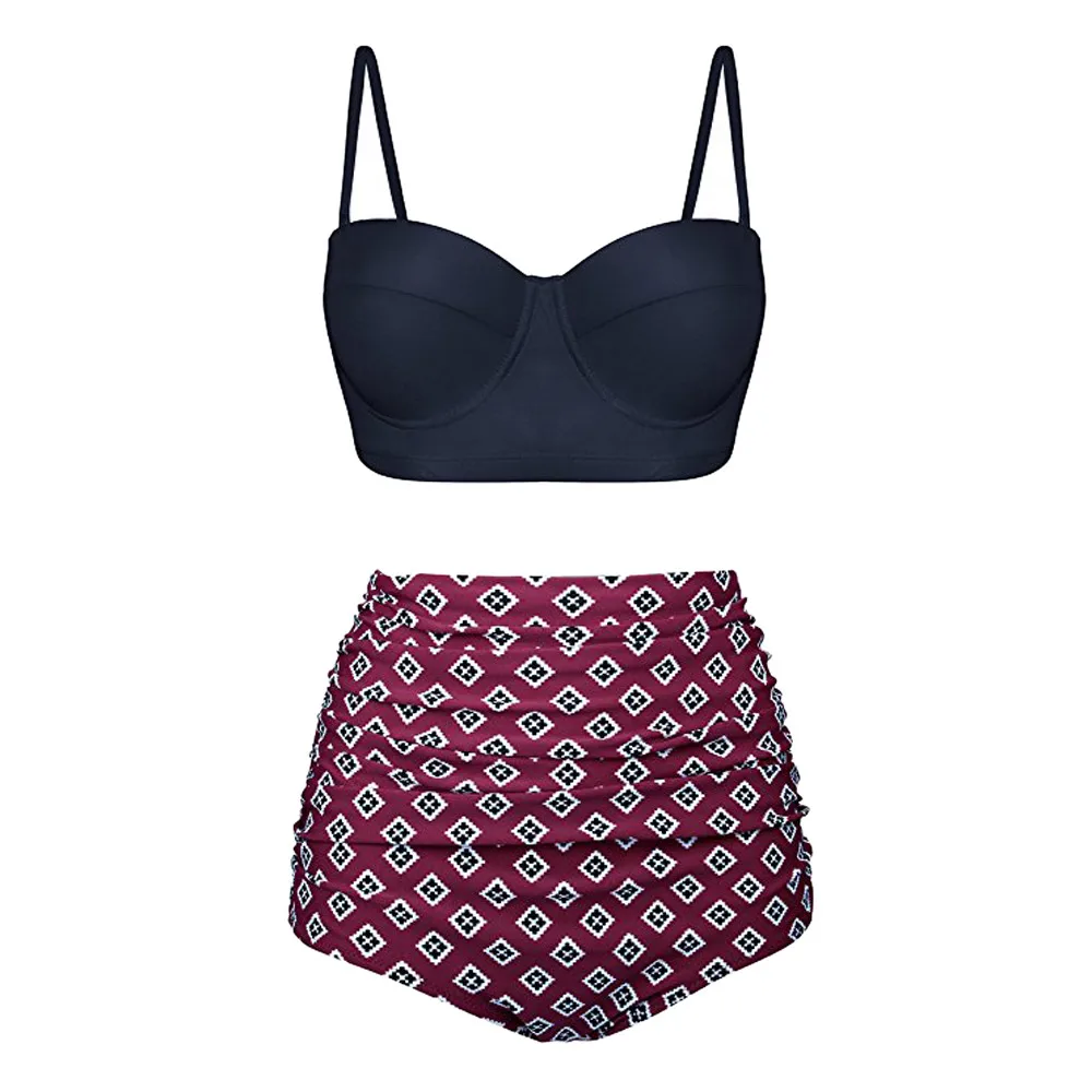 Женский купальник пуш ап с высокой талией бикини размера плюс винтажный комплект