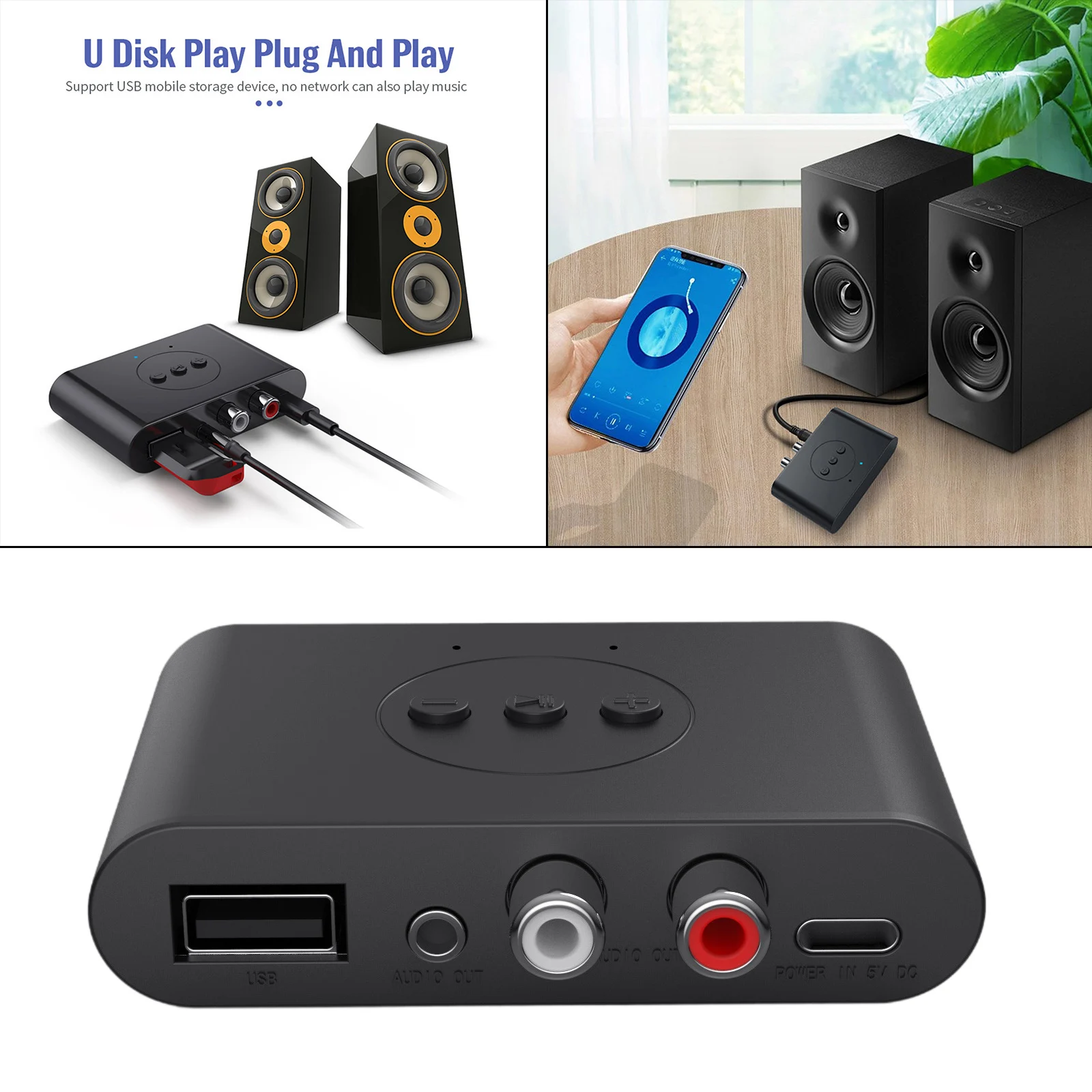 Приемник Bluetooth 5 0 аудиоадаптер USB 3 мм RCA аудио Поддержка U диска NFC для ТВ домашняя